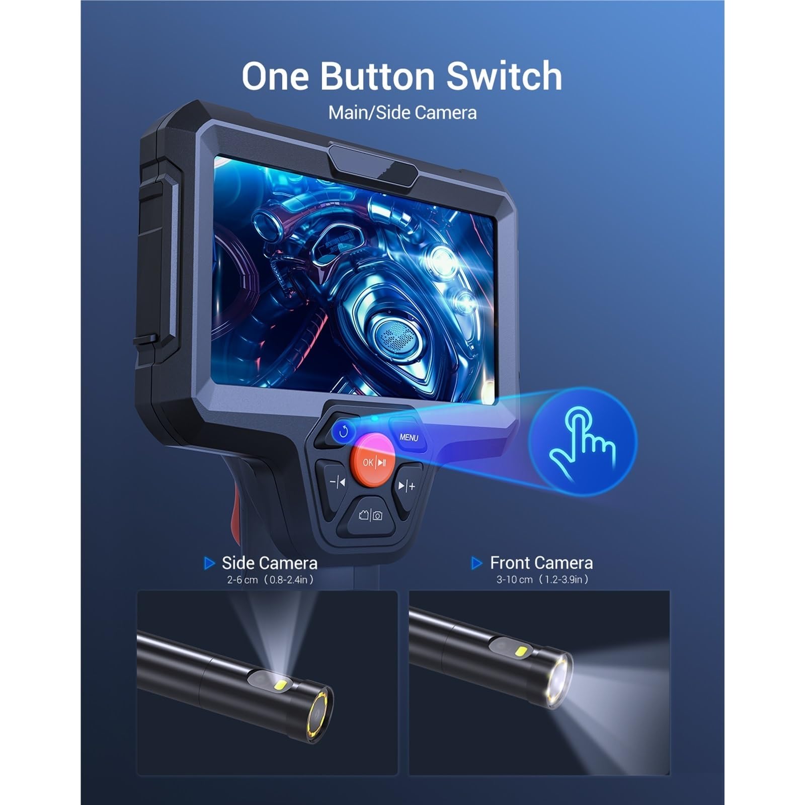 Telecamera per ispezione endoscopio Fotocamera 1080P Schermo IPS da 5 Pollici 7.9mm Periscopio a Doppia Lente IP67 Telecamere endoscopiche per l'industria autom