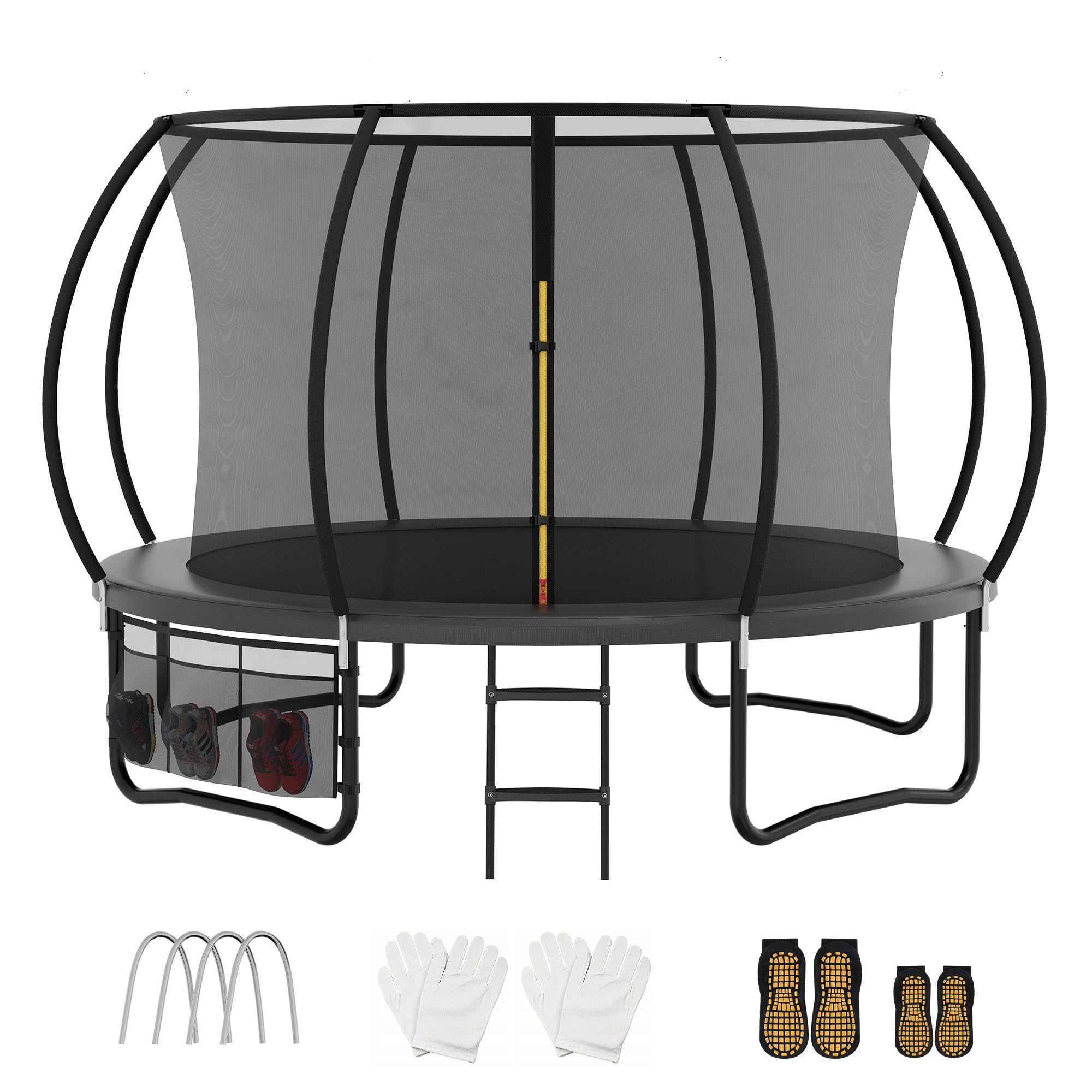 Trampoline Extérieur Ø 222/305/366/427 cm, Trampoline Extérieur Enfant, avec Filet de Sécurité, Couverture de Protection, Échelle