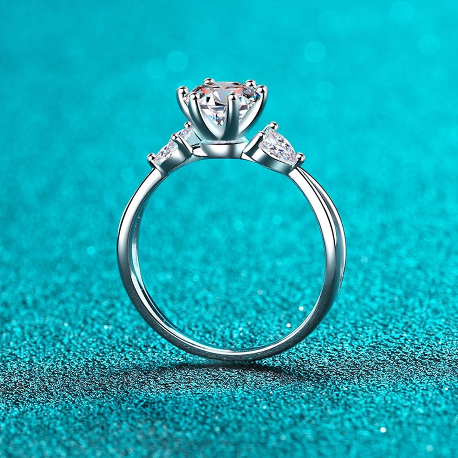 Anillo de dedo para mujer, oro blanco, 925, redondo, flor, regalo para mujer o novia
