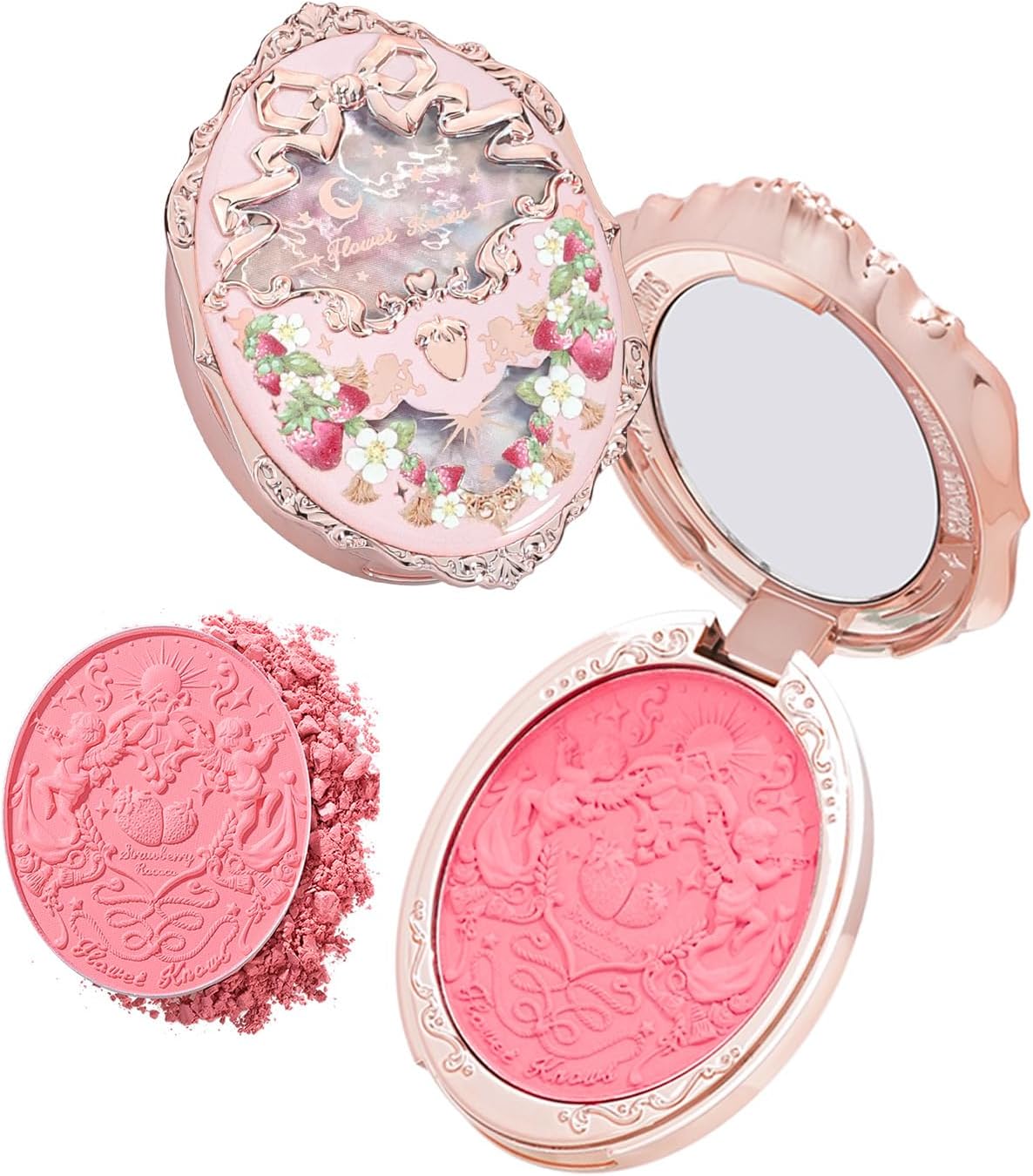 Strawberry Rococo Embossed Blush,Bright Pink Matte Powder Blush for Cheeks,Buildable & Blendable Face Makeup,Soft Long-Lasting Cute Make Up for Women & Girls,0.16 Oz(G01 Romantic Blossom)