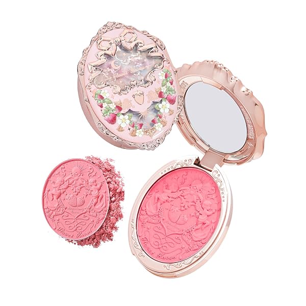 Flower Knows Strawberry Rococo Embossed Blush,Pink Matte Finish,Buildable & Blendable Makeup Blush for cheeks,Soft & Lon