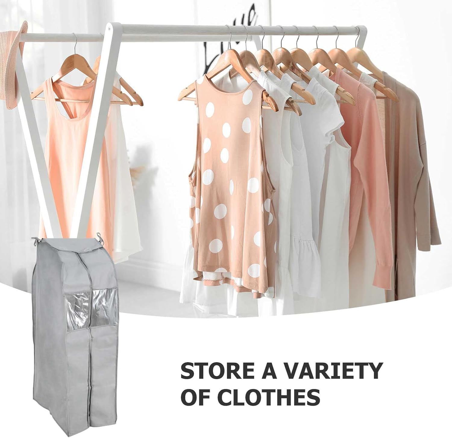 VICASKY Garment Cover Clothes Protector Large Hanging Dustproof Clothes Bag Gray Solid Fabric Reusable Suit Storage for Home Closet Organization