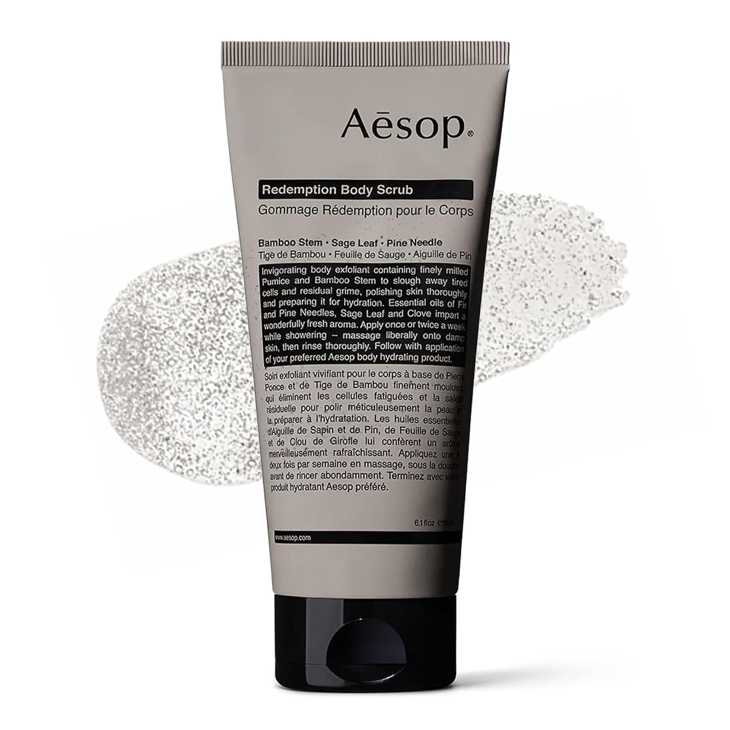 Aesop Redemption Body Scrub | Fine-Grain Exfoliating Body Polish with Bamboo, Pumice & Sage | Smoothing, Cleansing Scrub for All Skin Types – Fresh Alpine, Woody Aroma | 6.2 oz