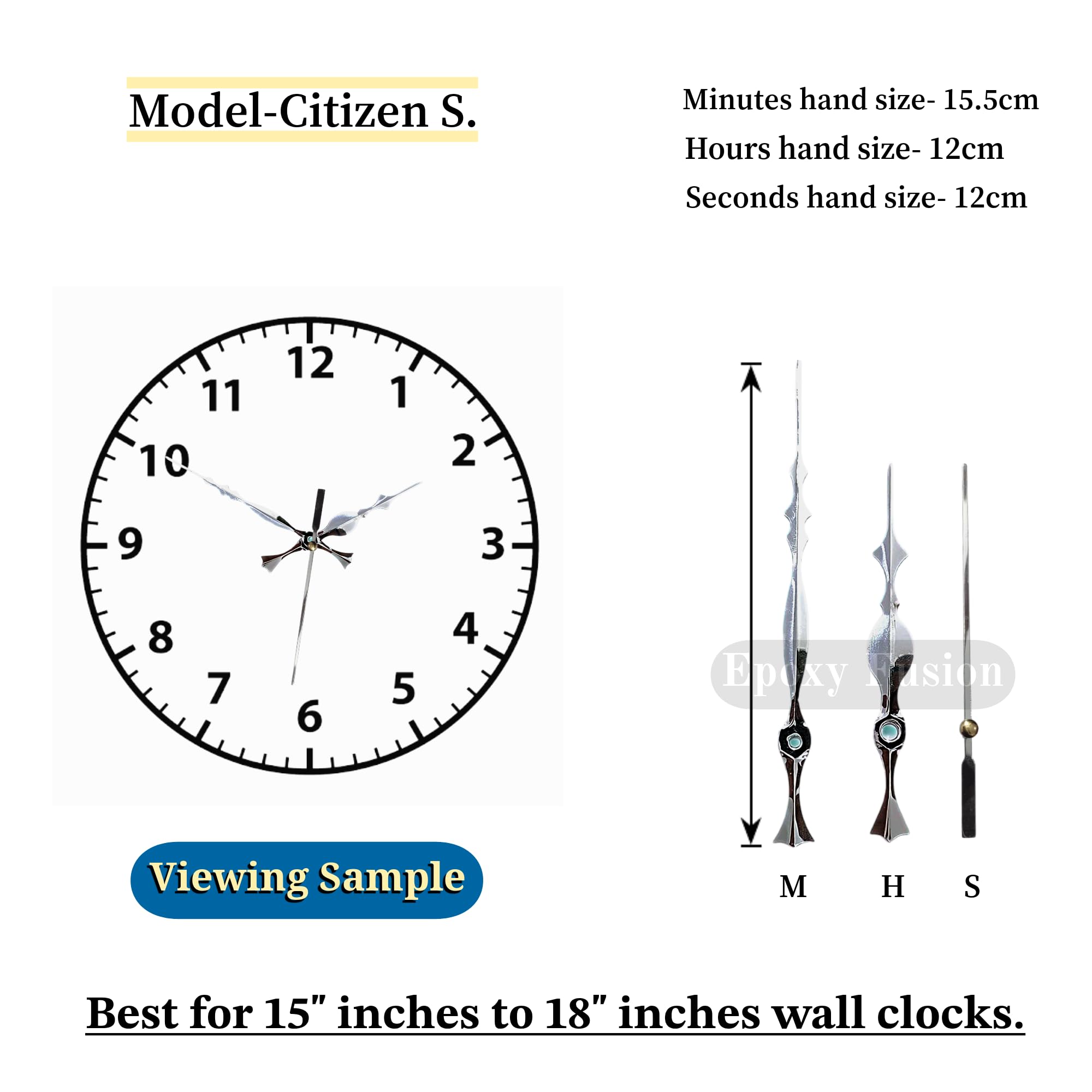 Epoxy Fusion Sweep & Silent Movement for Wall Clock with Needles I Wall Clock Machine and Hands Big (15.5x12x12) (Citizen) 2