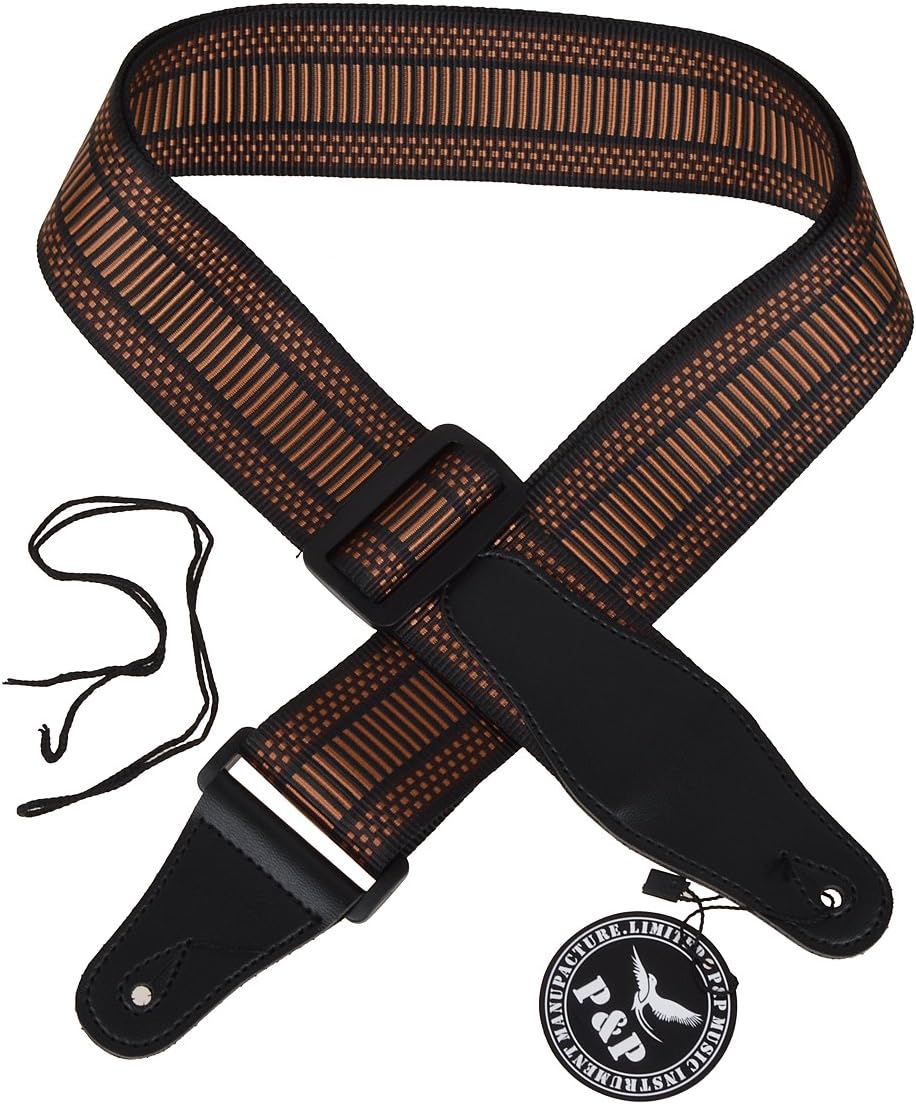 Kmise Guitar Strap Brown Woven Nylon Leather End For Electric Acoustic Guitar Bass Mandolin Pack of 1