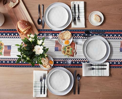 Miniatura 4 de Camino de mesa de algodón para el 4 de julio, ropa de cama de algodón, rayas azules, rojas y blancas, estrellas, Día de los Caídos, decoración de