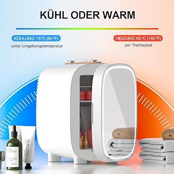 LIGIANT DF01A Mini Refrigerator Skincare Refrigerator with 3-Stage Dimmable LED Light Mirror Low Noise 4L Makeup Refrigerator Cooler & Warmer Portable Design for Multiple Uses