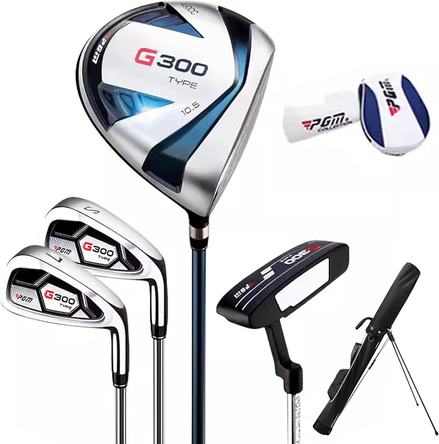 PGM Mens Complete Golf Club Set - 4 Pieces - #1 Driver - #7 Iron - Sand Wedge - Putter - Golf Stand Bag - Titanium Club Head, Graphite Shaft PGM Mens Complete Golf Club Set - 4 Pieces - #1 Driver - #7 Iron - Sand Wedge - Putter - Golf Stand Bag - Titanium Club Head, Graphite Shaft