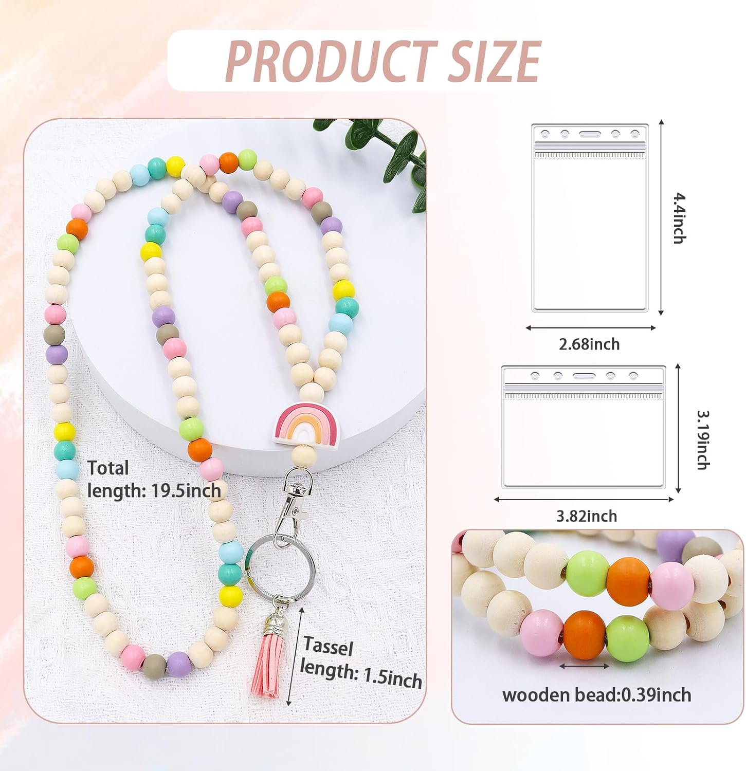 Wooden Beaded Lanyards, Teacher Lanyard with ID Holder, Lanyards for Id Badges Women, Fashion Colorful Wood Beaded Lanyard for Keys image 2