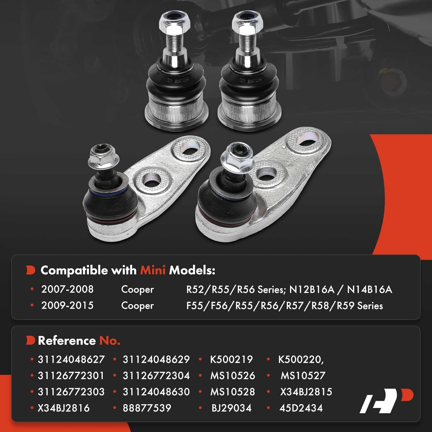 A-Premium Set of 4, Front Upper & Lower Ball Joints Kit, Compatible with Mini Cooper 2007-2015