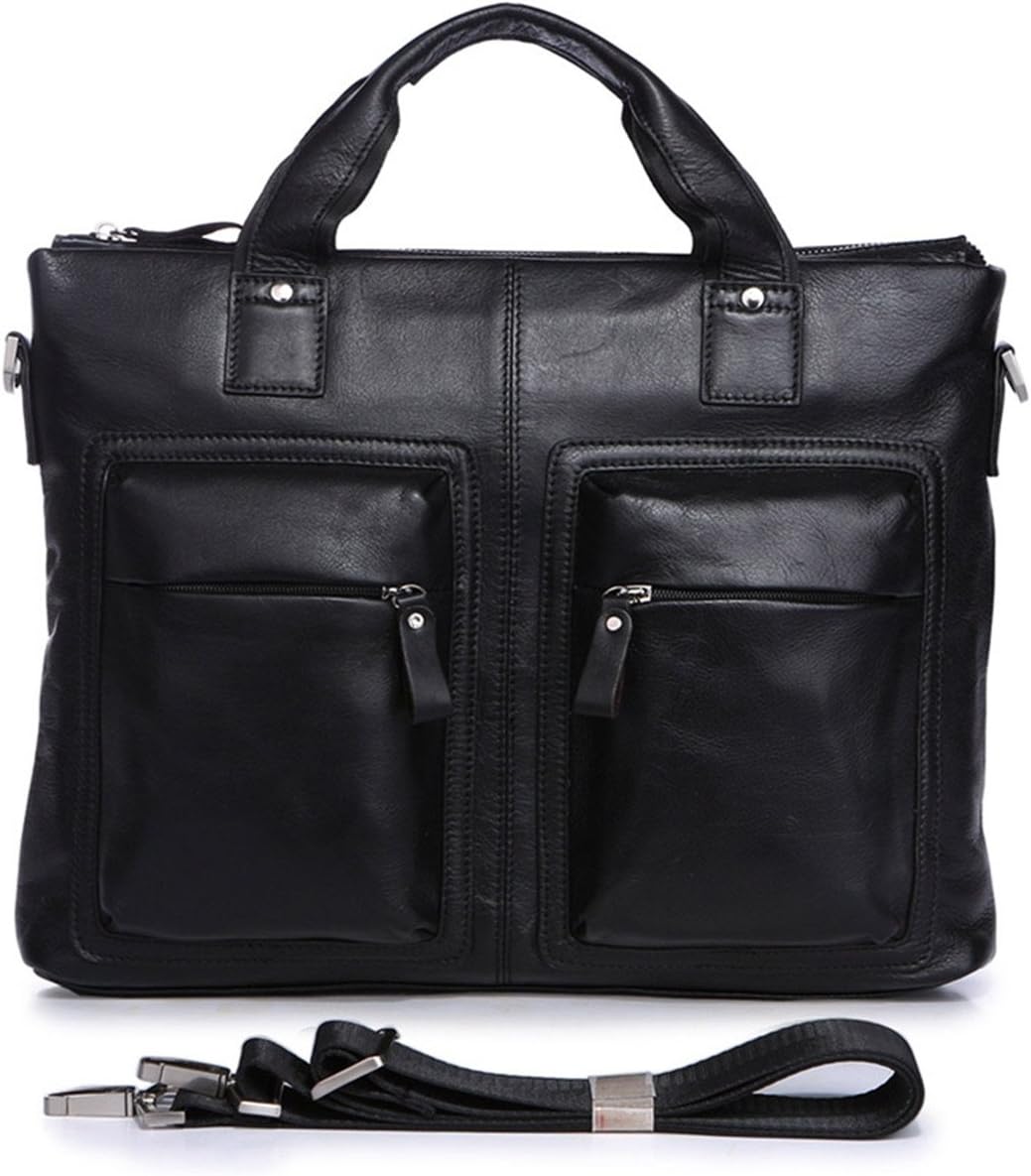 Amango Hot Selling Vintage Leather Men's Black Briefcase Laptop Bag ( Two Colors) (Black)