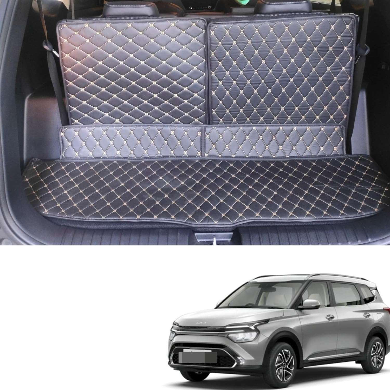 CAPEDELL Premium 7D Boot/Trunk Mats Compatible for carens Clavis ||Luxury Leather Double Layered mats||Set of 3Pcs||100% Waterproof and Washable (Black with Golden)