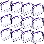 Weewooday 12 Pieces Clear Makeup Bags Cosmetic Storage Bags PVC Zipper Pouches Travel Waterproof Makeup Plastic Case for Women Organizing Toiletries Traveling Bathroom(Large,Purple)