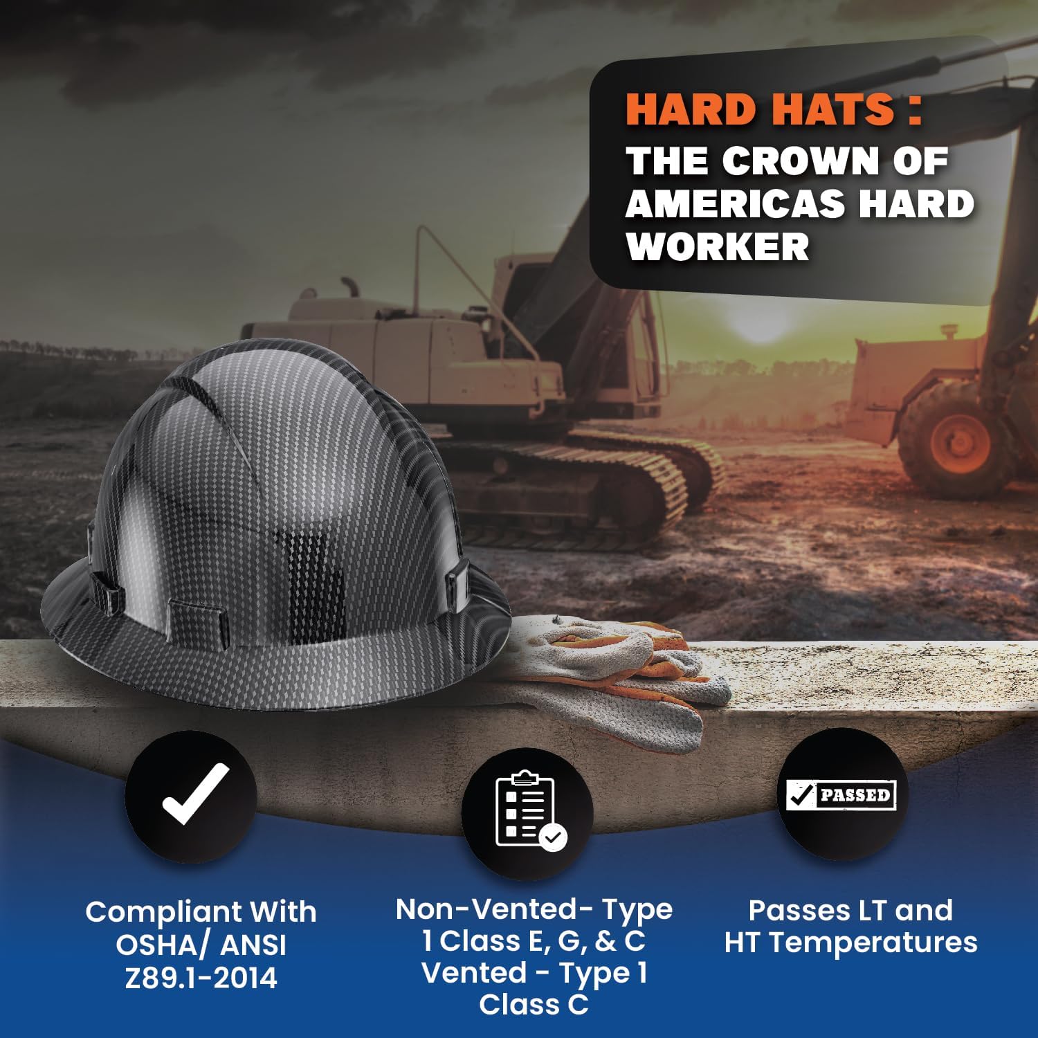 Updated Acerpal Full Brim Hard Hat, Padded, OSHA Type 1 Class E, G, & C Construction Safety Approved Hardhats, Designed, Hard Hats for Men, Cascos De Construccion Helmet.