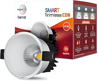 Wipro Garnet 15W Smart Trimless COB | CCT, White Tuneable &amp; Dimmable | Control with Mobile App via Bluetooth | Gateway Req