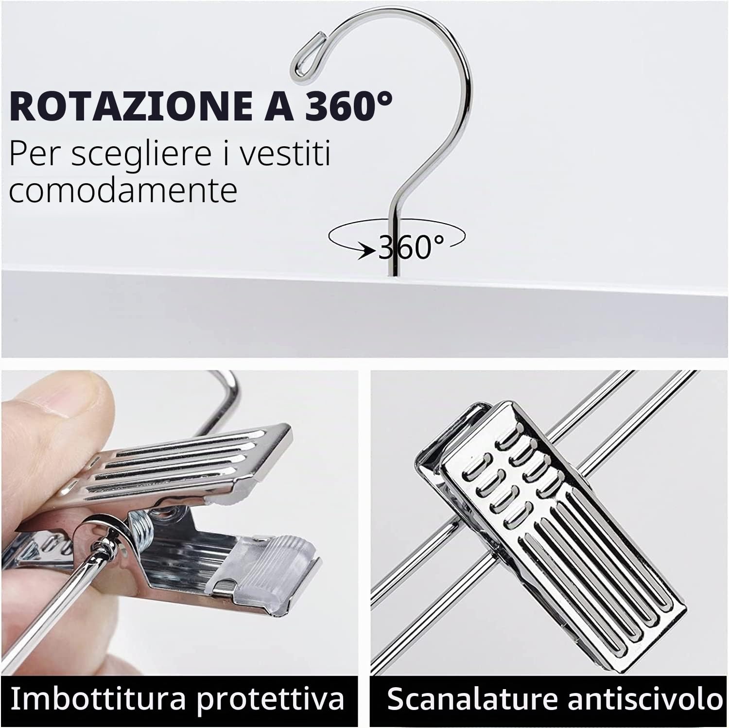 Amber Home 10 Pezzi 35.5cm Grucce Appendiabiti in Legno Bianco Liscio Robusto per Pantaloni Gonna Calzino Biancheria Intima Mutande con Clips