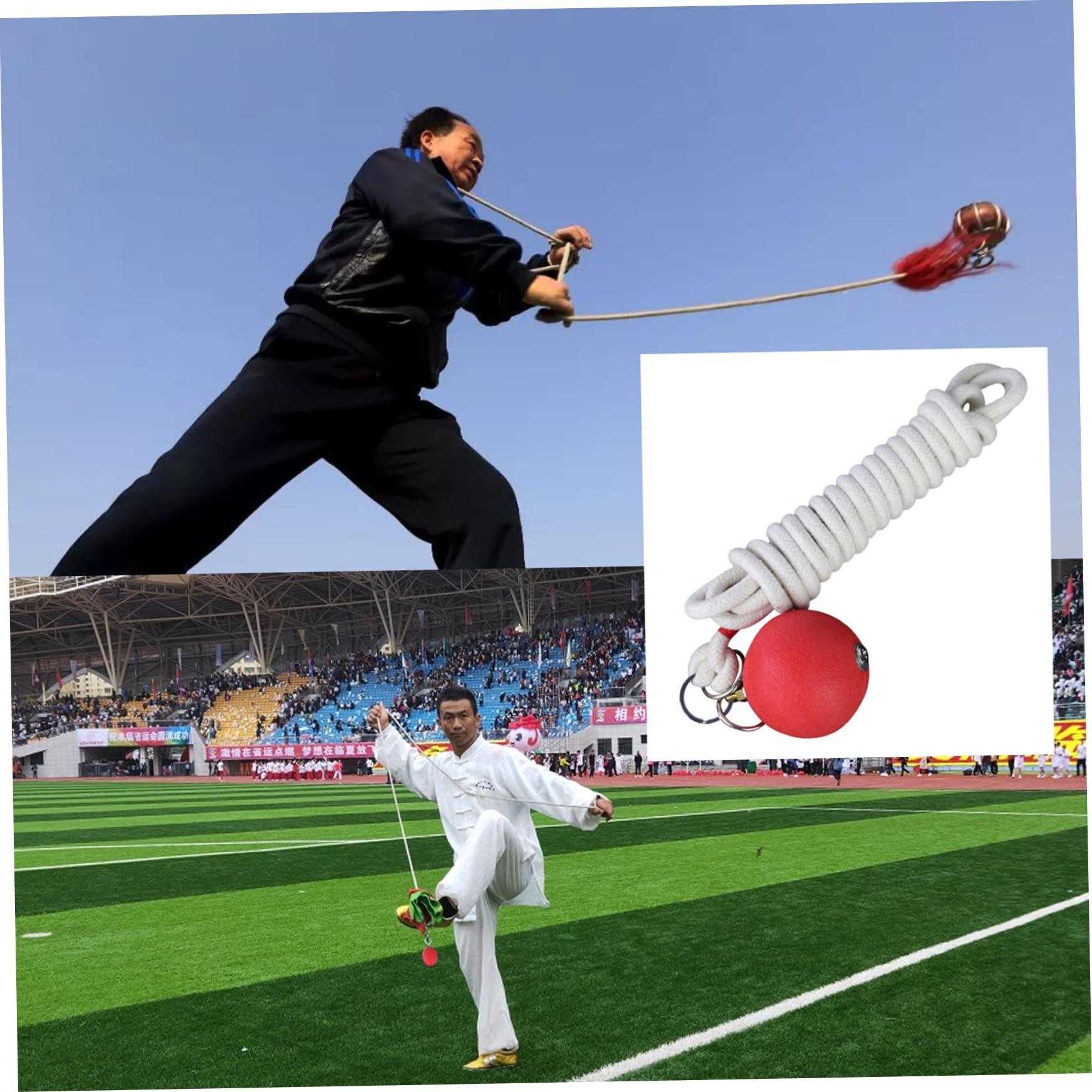 Seil Meteor Hammer Übung Ball Gummi Meteor Hammer Chinesisch Kungfu Traditionelle Kampfkunstausrüstung, Gummi -Gewicht -Wurf -Übungskugel mit Seilweiche Kampfkunst, Kampfsporttraining Ausrüstung