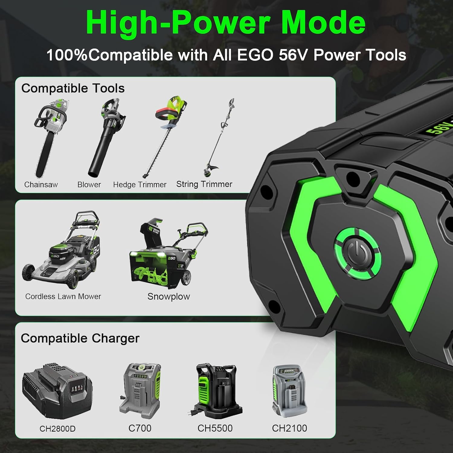 56V 7.5Ah Lithium-Ion Battery Replacement for EGO Power+ BA4200T Equipment，Compatible with All Power 56V EGO Power+ Tools (7.5Ah Capacity)