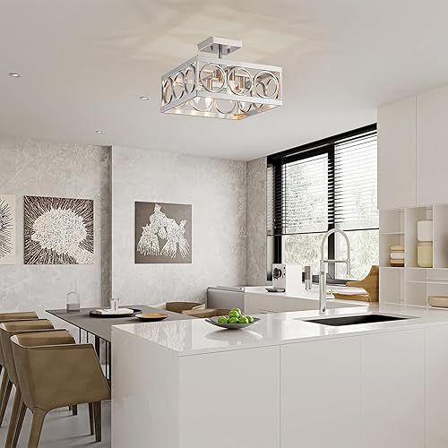 Miniatura 6 de XINGQI Lámpara de araña rústica 177 pulgadas lámpara cuadrada vintage de 4 luces para sala de estar comedor cocina pasillo techo inclinado grano de