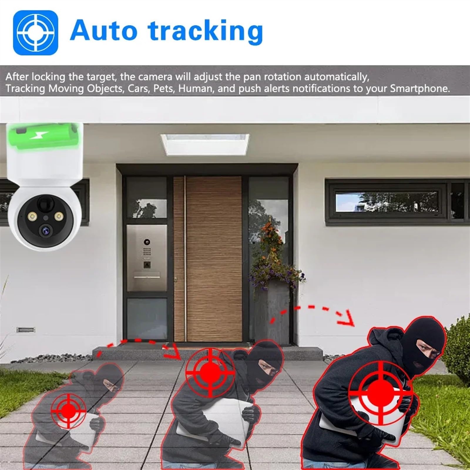 Caméra de sécurité, 5MP Batterie intégrée Mini caméra à Domicile sans Fil PTZ HD de Suivi Automatique sécurité Surveillance vidéo(5MP NO SD Card)