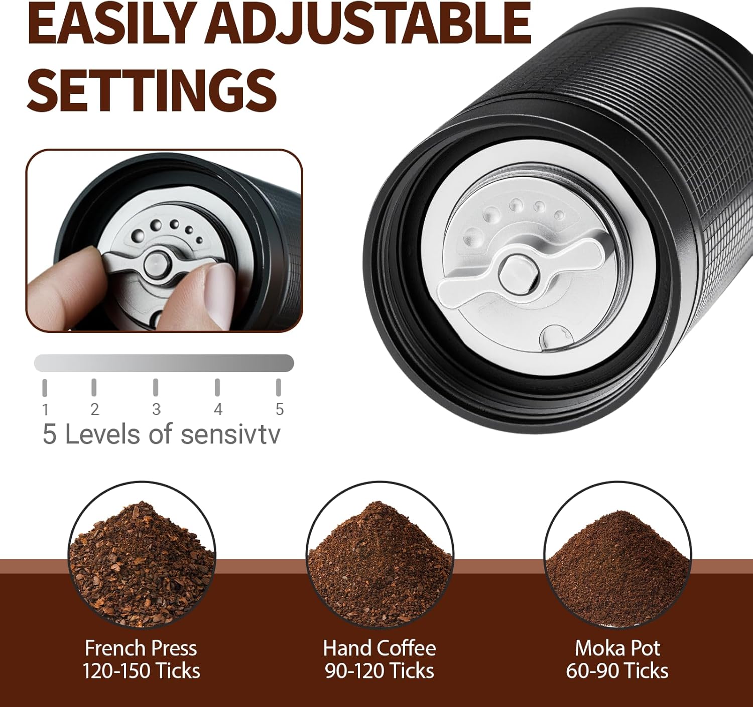 manual coffee grinder with case,portable,ease of use,larger capacity,easy to clean,durability,home，travel ，camping,Black