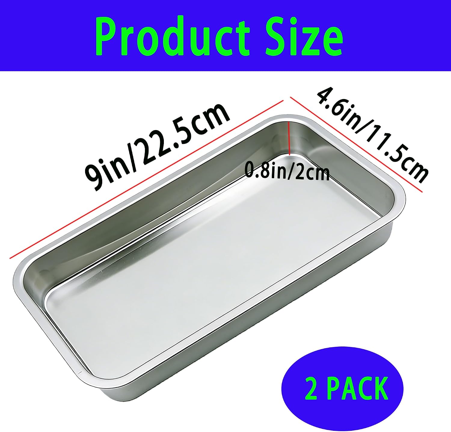 2 Pack Professional Medical Surgical Tray Flat Type Stainless Steel Dental Trays Thickening Lab Instrument Supplies Tools Tray for Dental Piercing Lab Instrument (8.8" * 4.5" * 0.8" / Sliver)