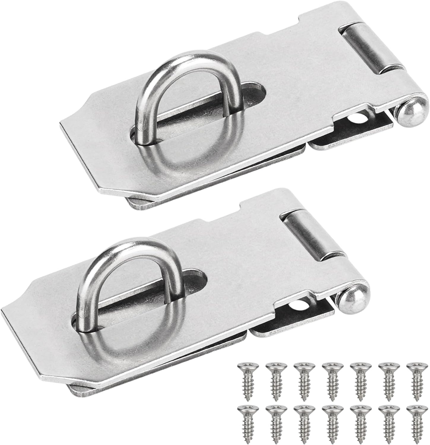 3 Inch Door Hasp Stainless Steel Hasp Latch, Heavy Duty Silver Padlock for Fence Gates, Doors, and Cabinets, Brushed Surface Finish, 2 Pack