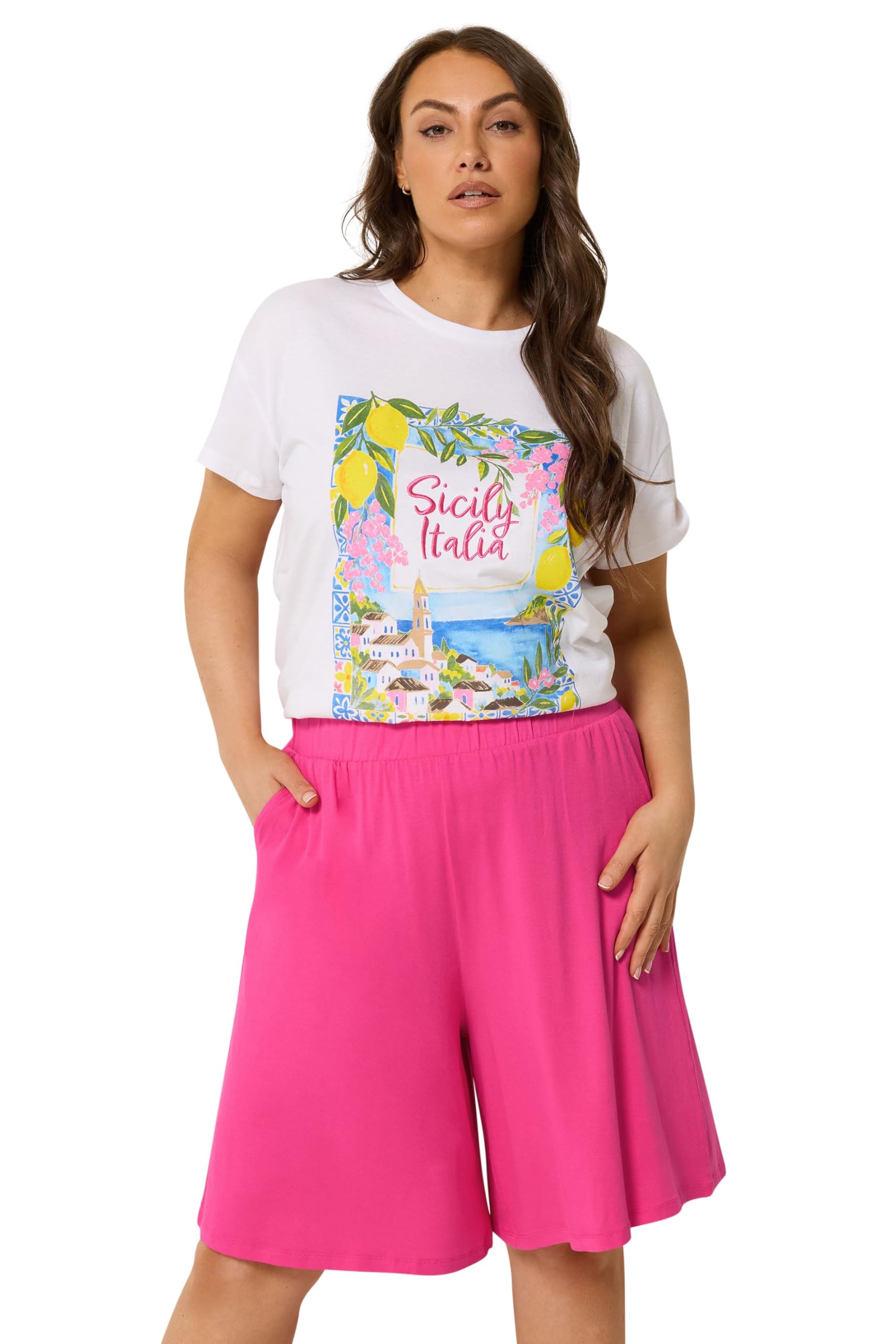 Yours Women's Bright Pink Elasticated Jersey Shorts In | : 22/24