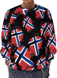 Retro Norwegian Flag Men's Crewneck Sweatshirt Long Sleeve Casual Pullover Sweater T-shirt Lightweight Tops
