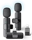 2 Pack Wireless Lavalier Microphone for iPhone iPad and Android Phone, Lapel Mic Plug and Play Wireless Mic Noise Reduction Mini Microphone for Video Recording Interview Podcast Vlog YouTube Tiktok