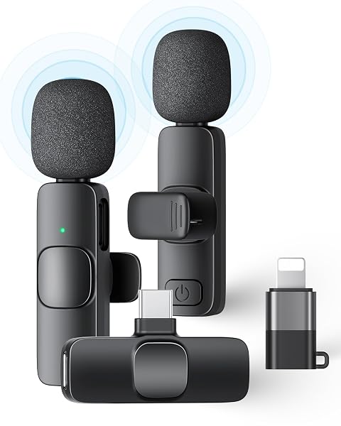 2 Pack Wireless Lavalier Microphone for iPhone iPad and Android Phone Lapel Mic Plug and Play Wireless Mic