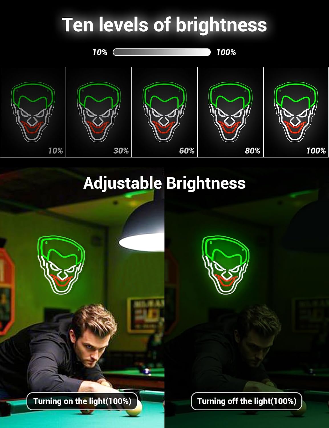 Joker Neon Signs LED Neon Light for Wall and Room Decor, USB Dimmable Powered LED Signs for Bedroom, Man Cave Party Bar Background Decorations, Birthday Christmas Gift (Green Hair Joker)