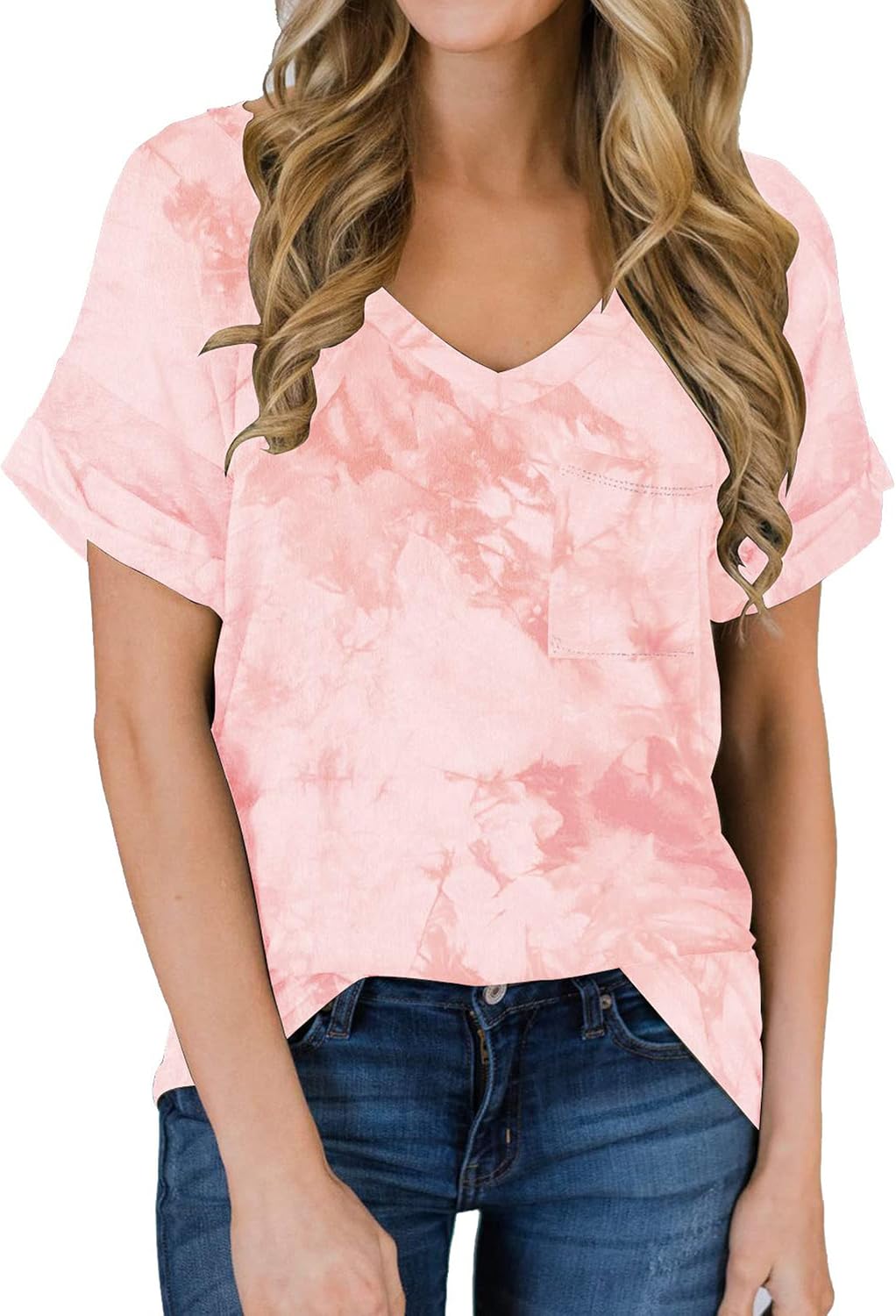MIHOLL Women's Soft Basic Short Sleeve V-Neck T-Shirts Loose Casual Tee Tops Clothes Everyday Wear