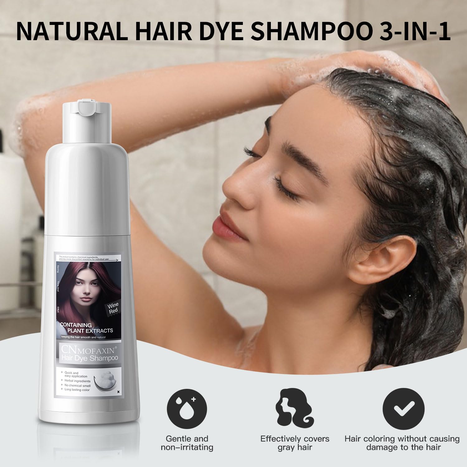 Color de cabello y barba 3 en 1 para hombres y mujeres: cobertura permanente de canas con esencias herbarias champú para colorear instantáneo (negro natural) 6