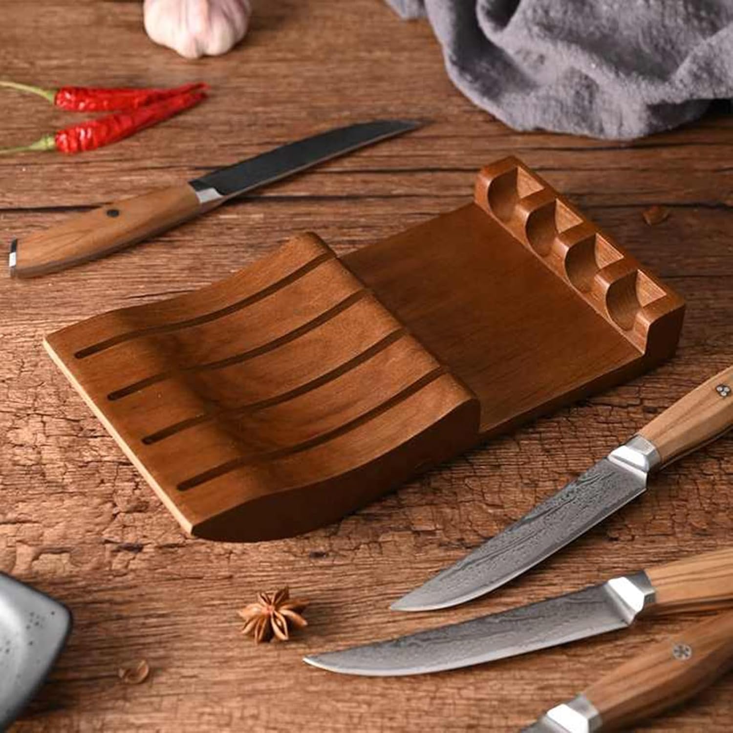 Steak Knives Set of 12 and Knife Holder (5-inch) Damascus Steel Steak Knife Set Olive Wood Handle Slicing & Cutting Dishwasher Safe Quality Stainless Steel Knife Set Ergonomic Design
