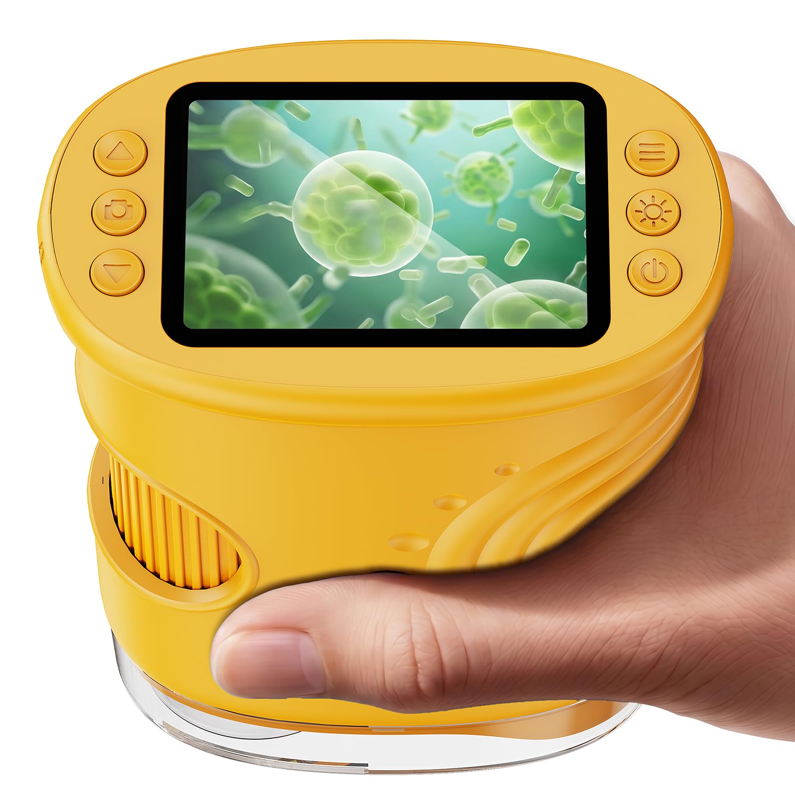 ASPOVEN Microscopio Digitale Bambini 1000X, Foto e Video (Giallo) | Microscopio Portatile con Schermo IPS 2 Pollici, 8 LED Luce Regolabile, Regalo Scientifico per Bambini Ragazzi e Ragazze