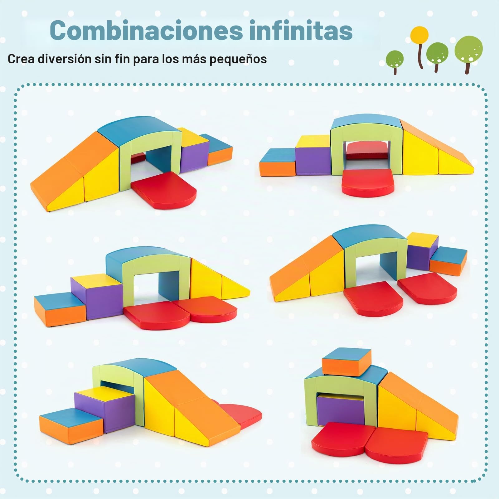 FANTASK Juego de Bloques de construcción de Espuma, con túnel, para Escalar, para niños, Multicolor