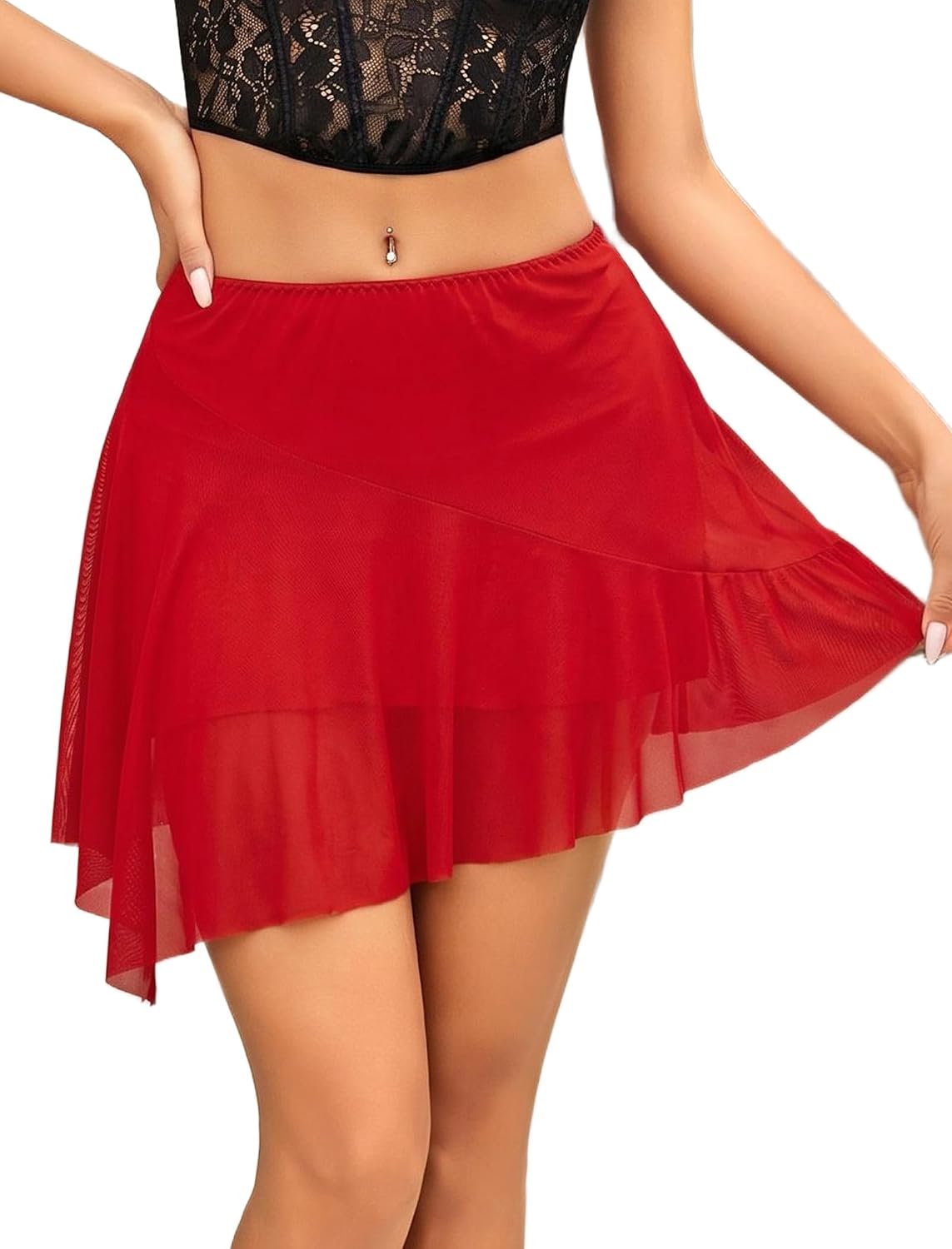 Avidlove Women's Y2K Mini Skirts Mesh Flowy Asymmetrical A-Line Skirts