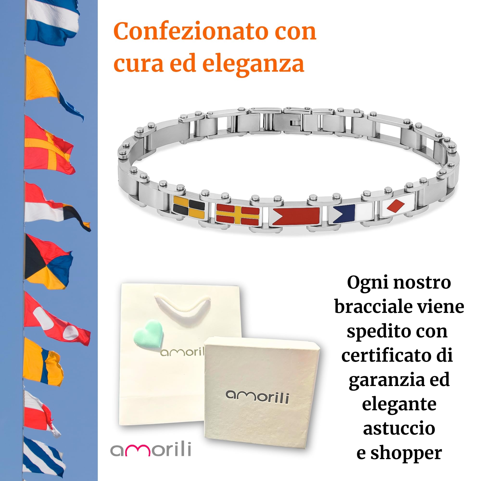 Bracciale Uomo Bandiere Nautiche – Accessorio Stile Marinaro Elegante – Idea Regalo Originale per Amanti del Mare e della Vela