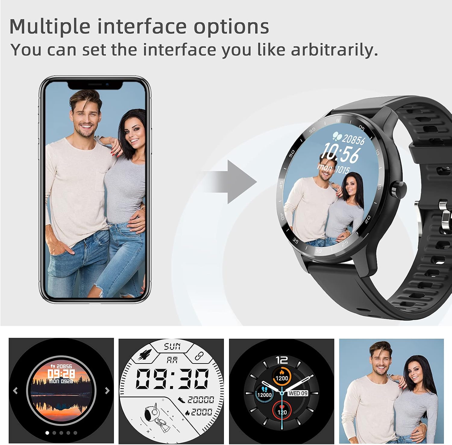 FirYawee Smart Watch for Android Phones Compatible with iPhone Samsung, Fitness Watch with Heart Rate Monitor and Sleep Monitor, Step/Distance/Calorie Counter, Smart Watch for Men Women