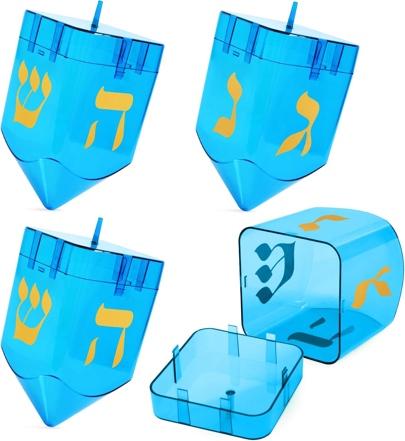 Large Fillable Dreidels for Hanukkah, Pack of 4 Plastic Dreidels Bulk, Blue Large Dreidels That Bring Joy and Tradition to Every Celebration
