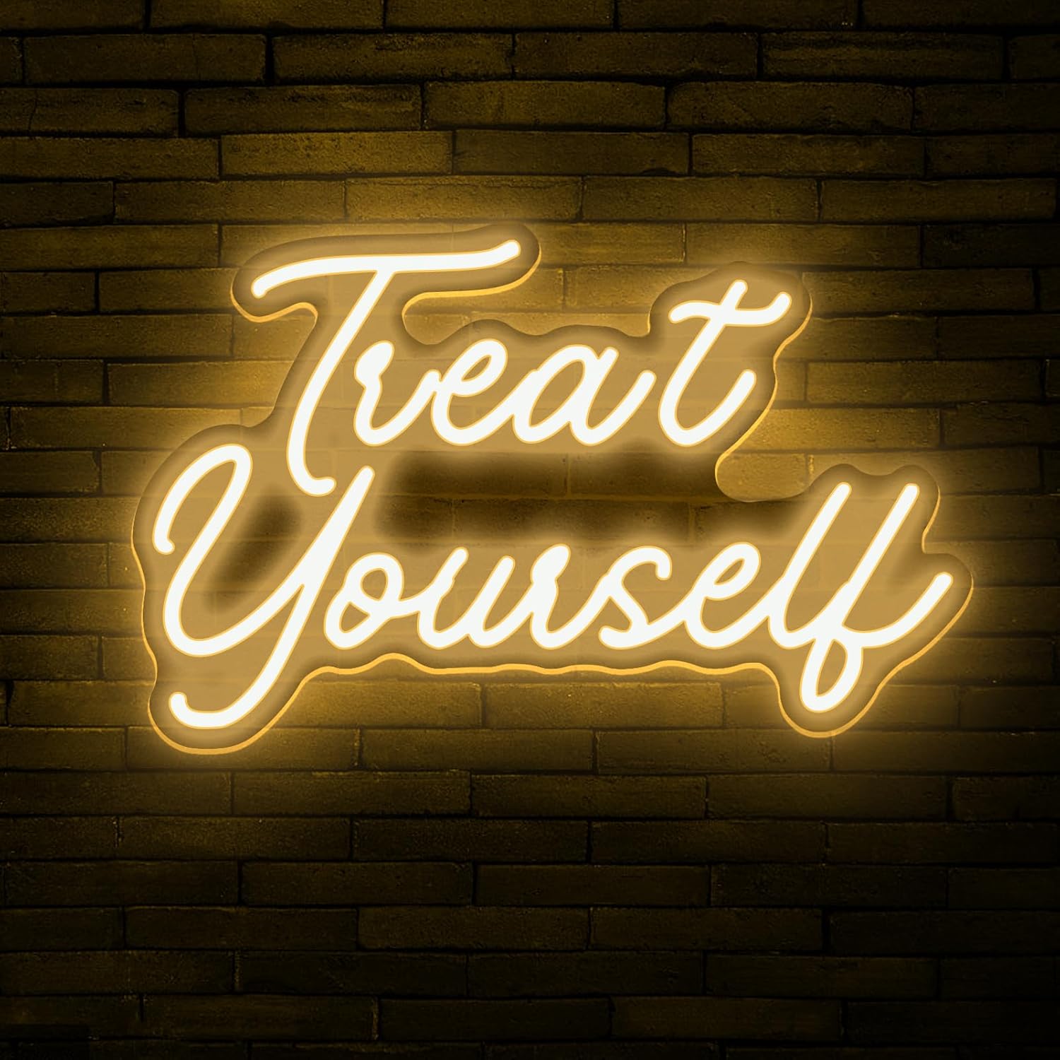 Treat Yourslef Neon Sign Warm White LED Letter Neon Light USB Power Supply for Wall Decoration Light up sign for Bedroom BirthdayChristmas Wedding Party (5V 14.17"*8.66")
