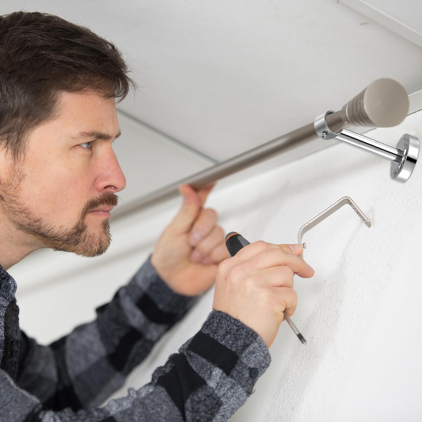 QUARKZMAN 4 Set 9.84" Supporto Bastone Tenda Soffitto Adatta a Tubo 1.02", Ganci Asta Bastoni per Tende Acciaio Inossidabile, Supporti Asta per Armadio per Asta per Tende Bagno, Argento