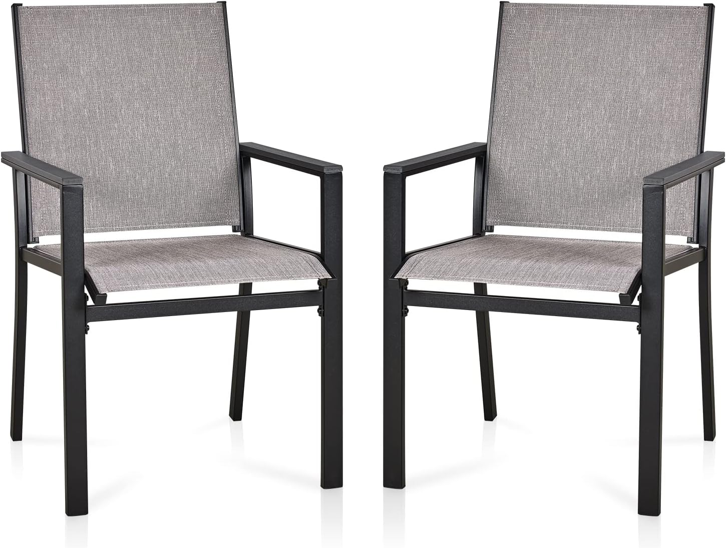 bigget Outdoor Patio Dining Chairs Set of 2, Heavy Duty 350LBS Capacity Outdoor Sling Chairs with Armrests, All-Weather Black Metal & Breathable Textilene Fabric Outdoor Bistro Chairs
