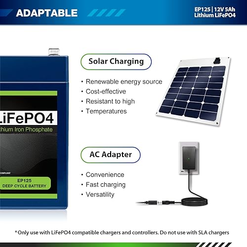 Miniatura 7 de Paquete de 10 baterías recargables de ciclo profundo ExpertPower de 12 V 5 Ah LiFePO4  2500-7000 ciclos de vida y vida útil de 10 años  BMS