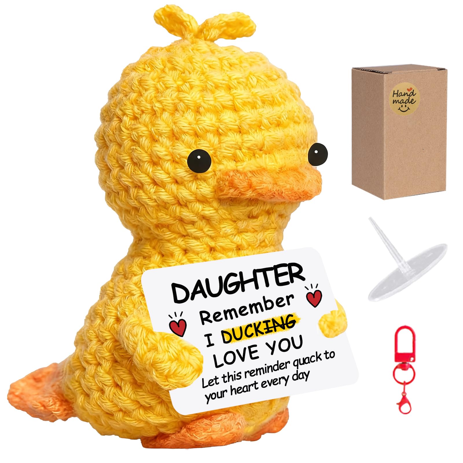 Funny Positive Duck Daughter Gifts from Mom Dad,Handmade Emotional Crochet Duck for Daughter,I Love You Crochet Duck Desk Decor for Birthday Christmas