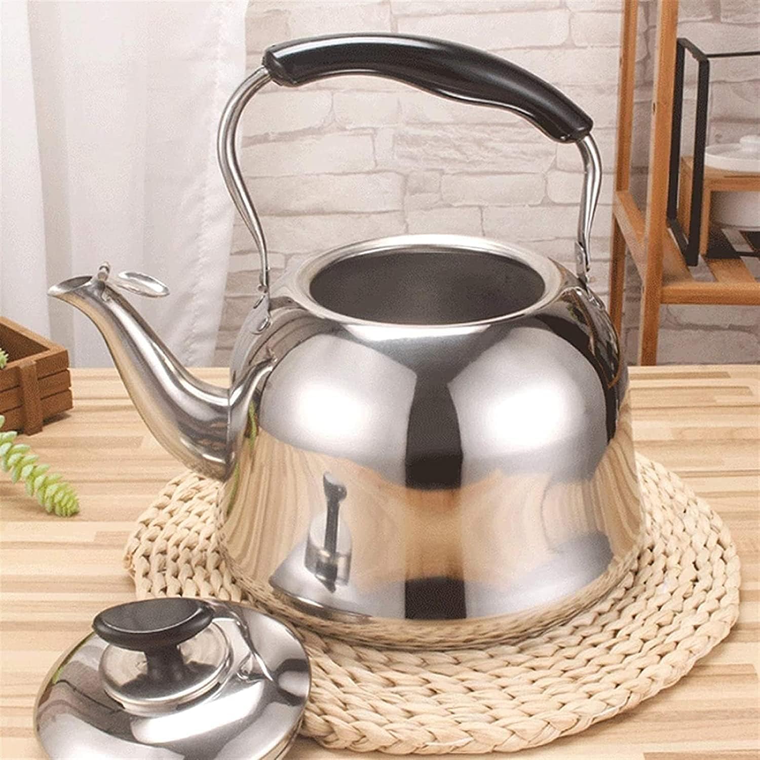 Tetera Tipo Cocinas Tetera Silbante De Acero Inoxidable Con Mango Antiquemaduras Adecuado Para Todas Las Estufas Calentar Agua Té(6L)