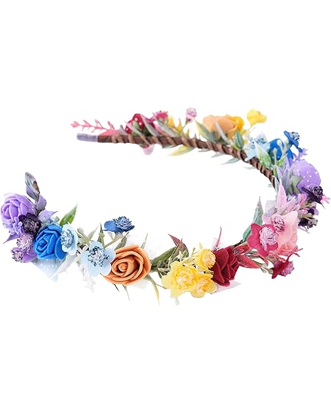 Rainbow Headband Flower Crown - Handmade Pride Floral Crown Headwear with Ribbon Ra...