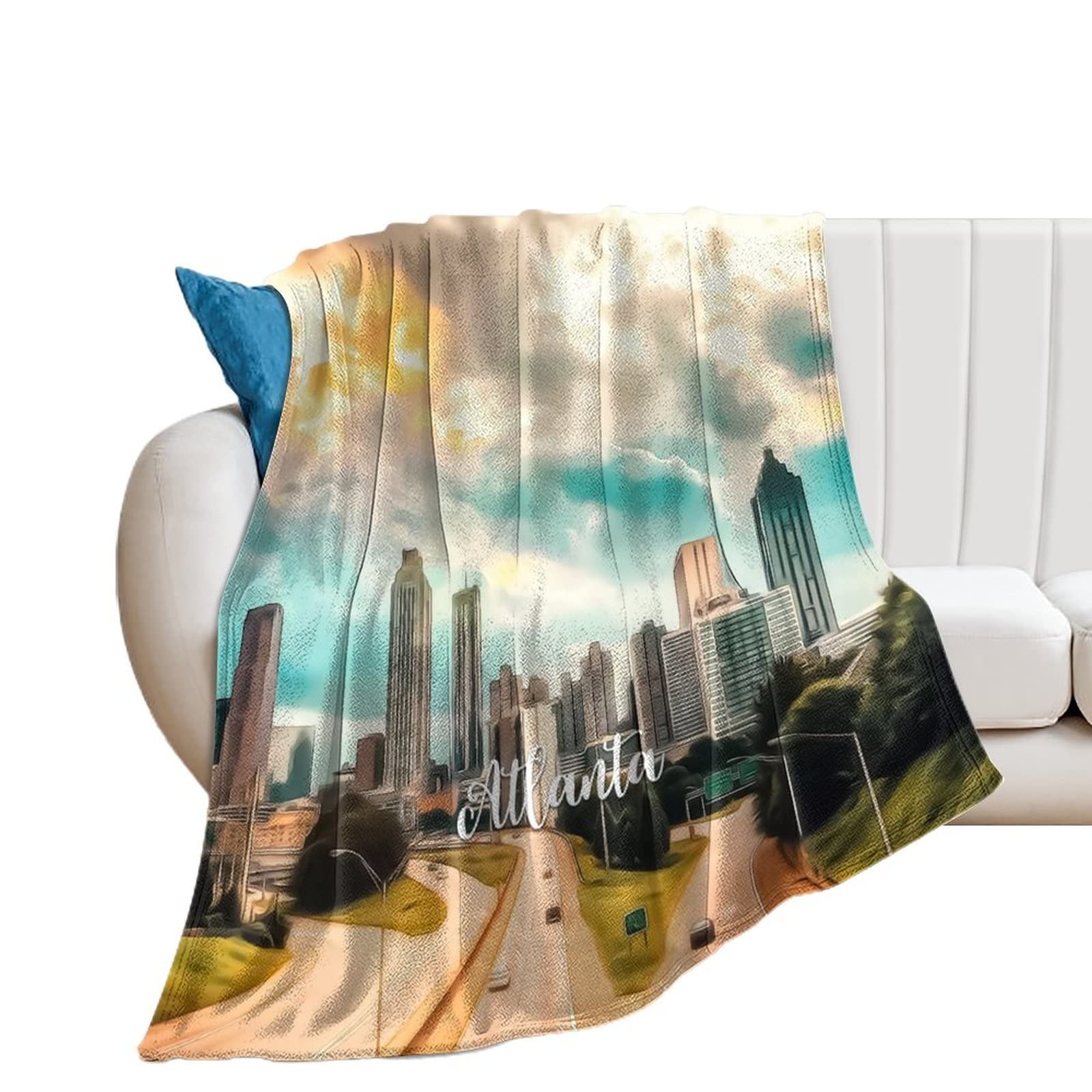 Couverture flanelle Atlanta chaude pour hiver et canapé paysage ville