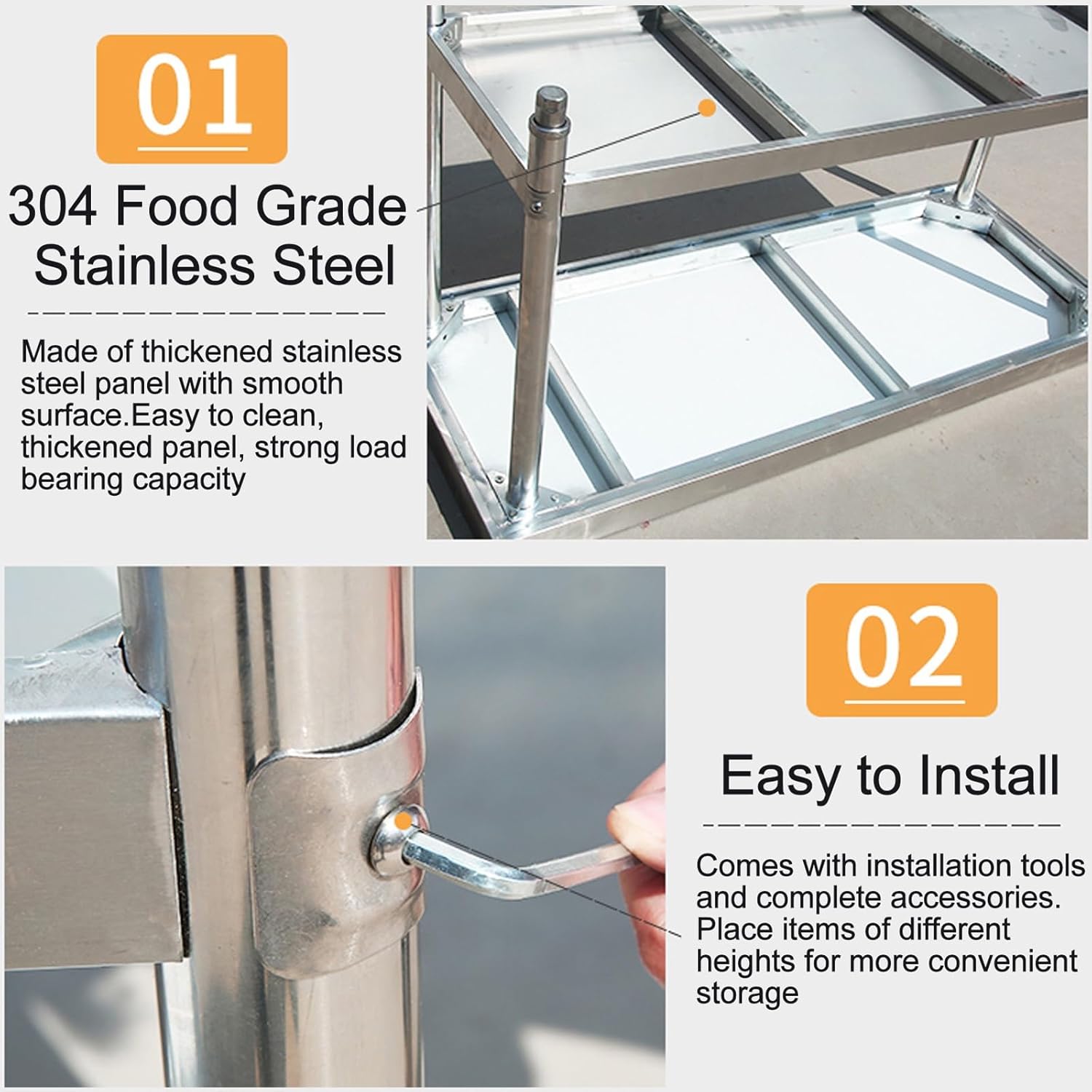 Kitchen Bakers Rack, 2-Tier Microwave Stand, Portable Outdoor Table and Storage Cabinet, Stainless Steel Table for Kitchen Restaurant (Color : Thickened 80 * 80 * 80